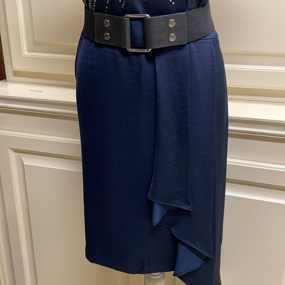 Limited Edition 2010 BCBGMaxAzria Runway Studded Navy Belted Sheath Asymmetrical - Picture 6 of 15